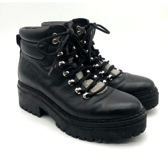 Marc Fisher Boots Women's Size 7 M Nairy Sherpa Platform Black Combat Lace Up - Picture 1 of 12